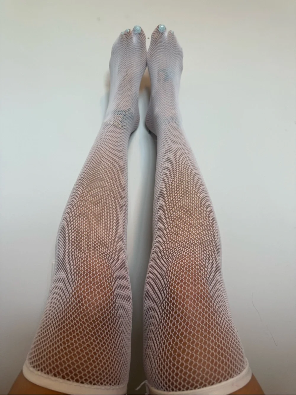 White Fishnet Thigh-High Socks - Red Ribbons